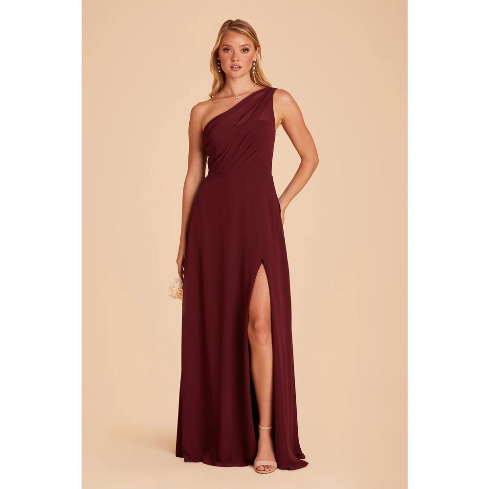 1473 NWT Birdy Grey Kira Chiffon Bridesmaids Asymmetrical Dress Cabernet Medium
